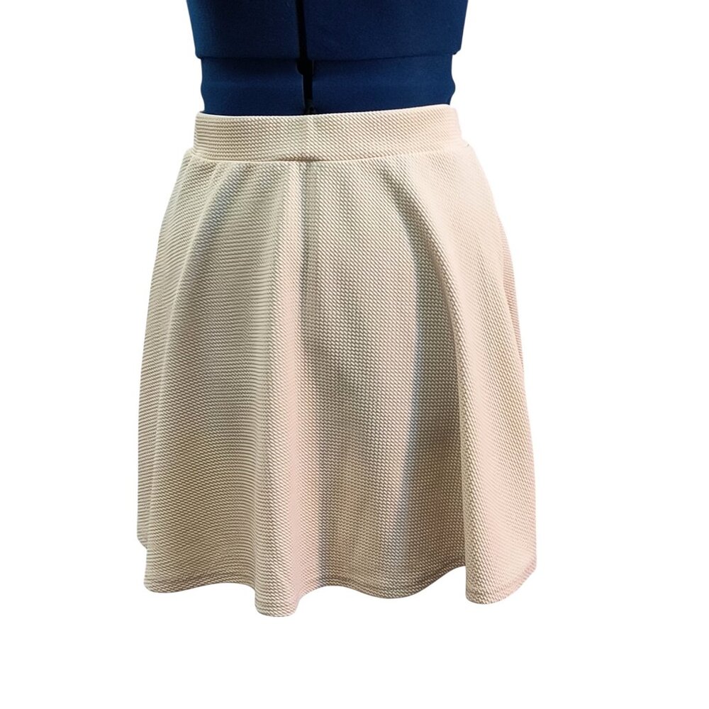 Shein High Waist Creamy Beige Flared A-Line Knit Skater Skirt M Size 6